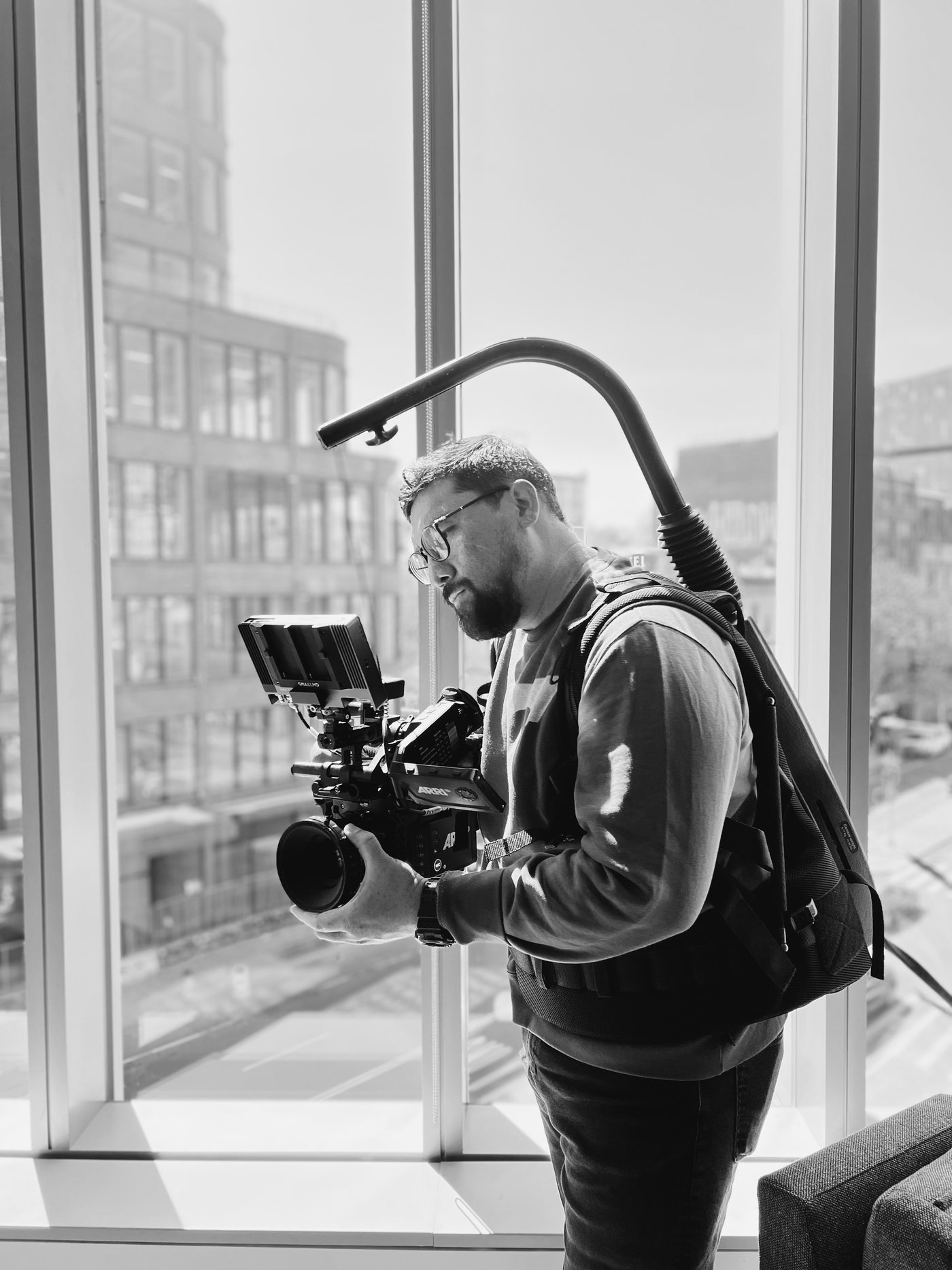 Shane Aguon operating handheld on location